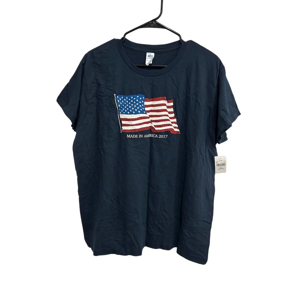 Navy Blue Made In America 2017 Graphic Tee Short Sleeve USA Flag Design Sz 2X